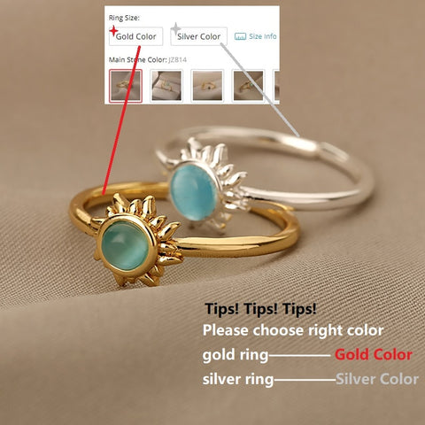 Women Stainless Steel Sun Rings Moonstone Ring