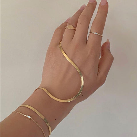 Tarnish Free Steel 18k Gold Plated Flat Snake Chain Bracelets Bangles For Women Herringbone Chain Accessories Jewelry Gift