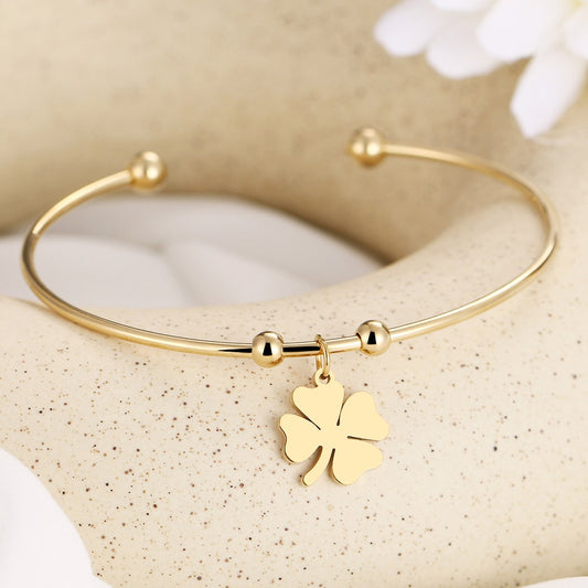 CACANA 316L Stainless Steel Open Bracelet Gold Color Clover Simple Trendy Jewelry For Women Bracelets Wedding Party Gifts N1958