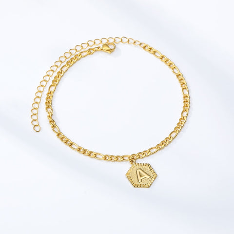 Dainty A-Z letter Anklet Hexagon Shaped Initial Ankle Bracelet Stainless Steel Feet Jewelry Gold Color Leg Chain Women Gifts