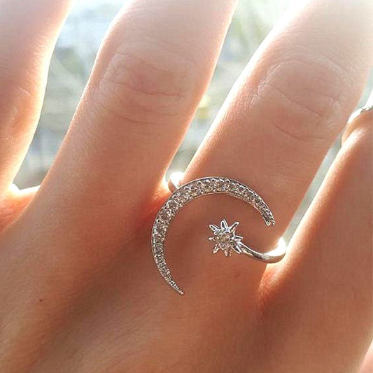 KISSWIFE 2019 New Fashion Moon Star Open Finger Rings for Women Adjustable Silver Color Wedding Ring Jewelry Girl Gifts