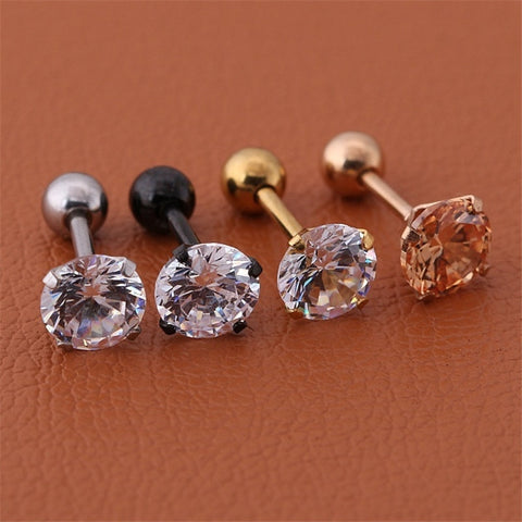 Steel Needle Zircon Crystal Stud Earrings