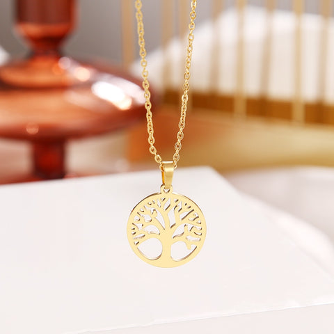 DOTIFI 316L Stainless Steel Necklace Hot Tree of Life Round Pendant Necklaces Bijoux Collier Elegant Women Girl Jewelry Gifts