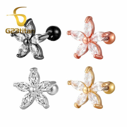 16G 6mm Stainless Steel Tragus Ring CZ Zircon Copper Cartilage Helix Earrings Surgical Ear Stud Piercing Jewelry Body Accessory