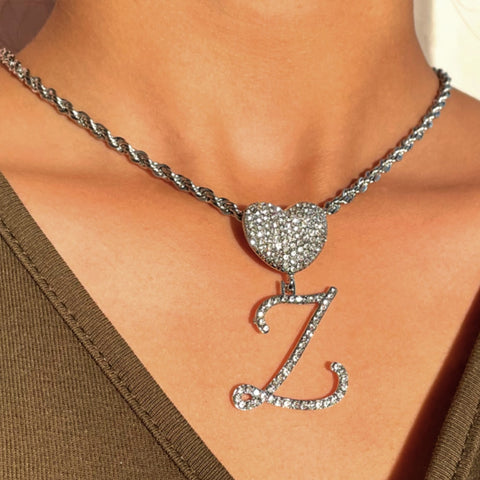 Women Initial Zircon Link Chain Necklace