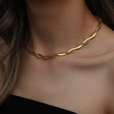 Tarnish Free Stainless Steel 18K Gold Plated Short Herringbone Chain Choker Necklaces For Women Minimalist Gold Chain Necklace