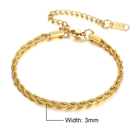 Vnox Charming Flash Twisted Rope Chain Bracelets for Women Lady, Stainless Steel Wrist Jewelry Length Adjustable