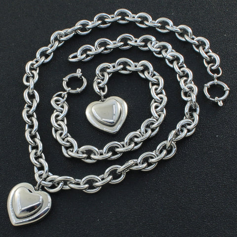 gold color and silver color New Fashion Jewelry Stainless Steel heart Necklaces + bracelets Set for women SBJEGZCH