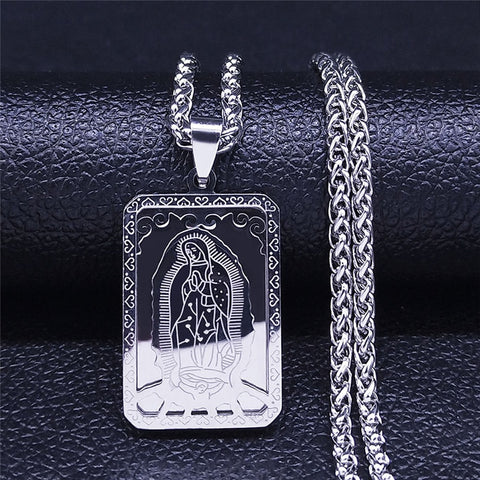 2022 Hip Hop Double Layer Stainless Steel Long Pendant Necklace Women/Men Gold Color Virgin Mary Jewelry collier homme N6003S02