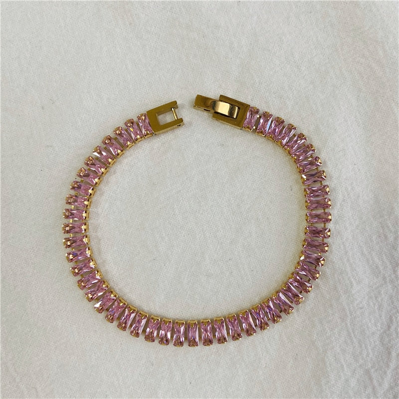 Joolim High End PVD Green Clear Pink Crsytal Pave Bracelet Tarnish Free