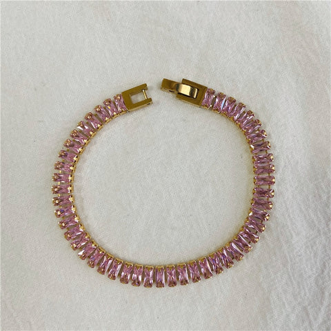 Joolim High End PVD Green Clear Pink Crsytal Pave Bracelet Tarnish Free