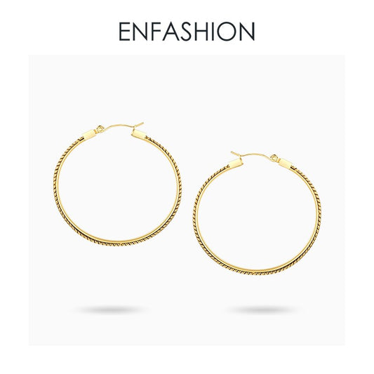 ENFASHION Snake Bone Chain Hoop Earrings For Women Gold Color Stainless Steel Large Circle Hoops Earings Fashion Jewelry E201176