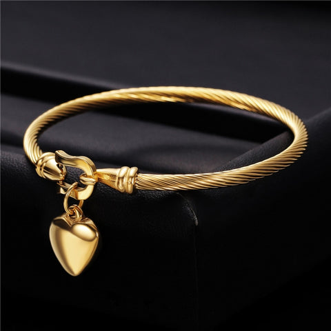 Modyle Gold Color Stainless Steel Chain Bracelet Heart Pendant Charm Bracelets For Men Women 2022 Religious Jewelry