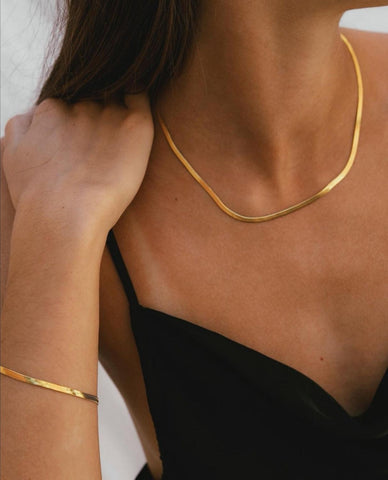 Tarnish Free Stainless Steel 18K Gold Plated Short Herringbone Chain Choker Necklaces For Women Minimalist Gold Chain Necklace