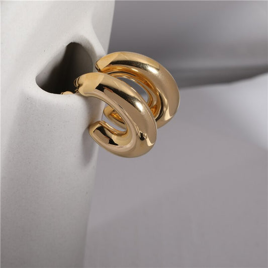 Waterproof & Tarnish Free Minimalist PVD Plated Fat C Ring Hollow Hoop Earrings Stainless Steel Jewelry