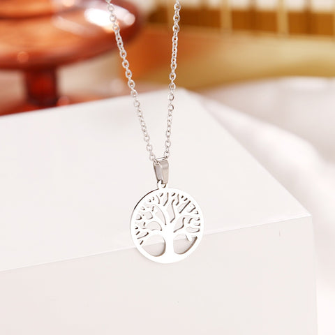 DOTIFI 316L Stainless Steel Necklace Hot Tree of Life Round Pendant Necklaces Bijoux Collier Elegant Women Girl Jewelry Gifts