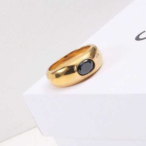 Black zircon stone band rings for women 316Lstainless steel gold rings stackable unique cool jewelry free tarnish trendy jewelry