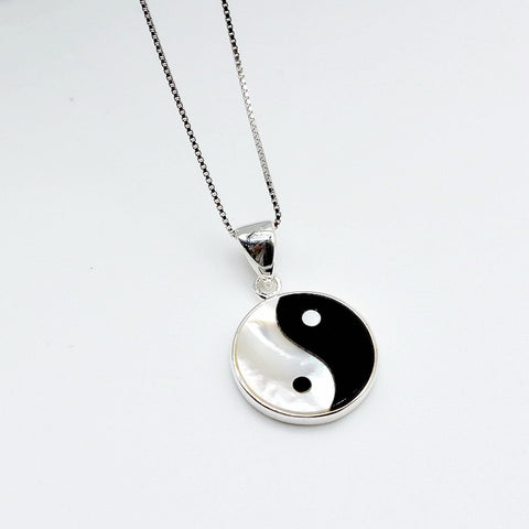 Yin Yang Silver Pendant Necklace Women's Silver Necklace Agate Shell Round Pendant Gift Choice for Girls