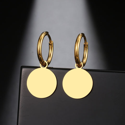 Stainless Steel Earrings New Round Coin Plated Hoops Earrings 2022 Trend Charm Earrings For Women Jewelry Party Best Gifts