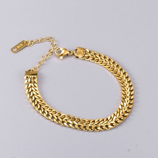 2021 New Bracelet Tarnish Free Stainless Steel Accessories Gold Plated Double Layer Cuban Chain Bracelet For Women Girl Bijoux