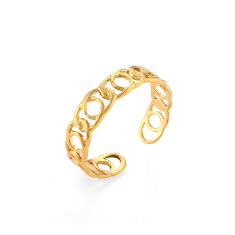 2021 New Hollow Chain Wave Heart Irregular Geometric Tarnish Free Stainless Steel 18K Gold Plated Adjustable Rings For Women