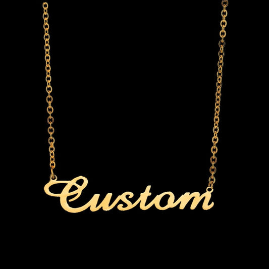 Customized Fashion Stainless Steel Name Necklace Personalized Letter Gold Choker Necklace Pendant Nameplate Gift