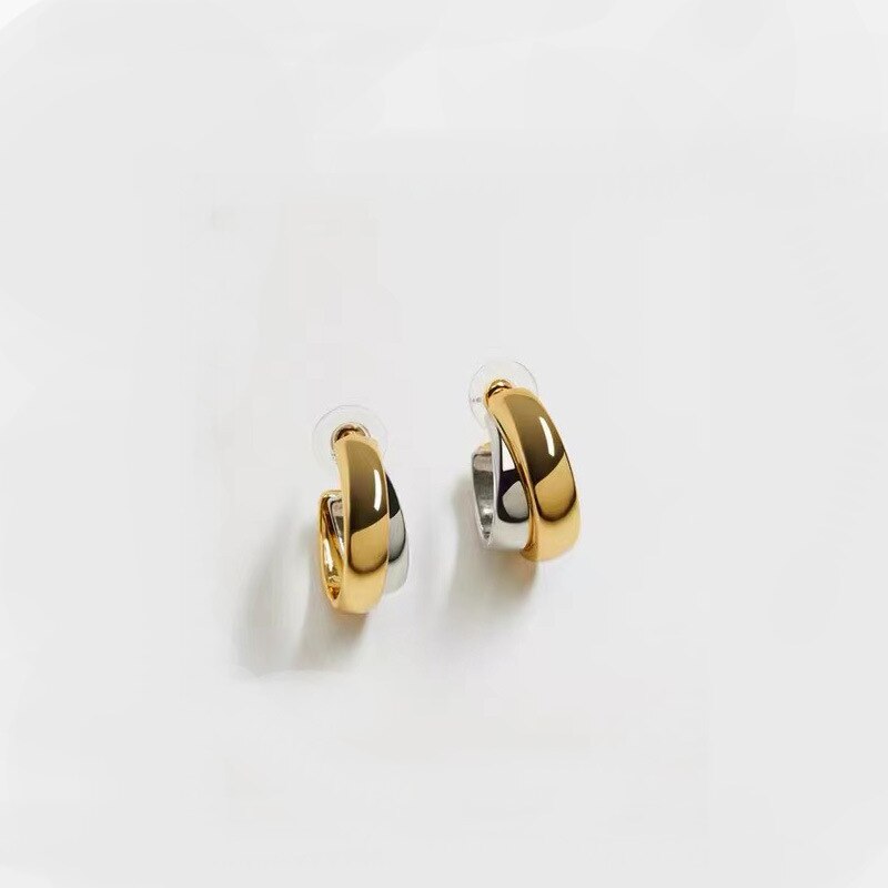 Waterproof & Tarnish Free Minimalist NO Fade Double Color Overlapping Stitching Earrings Stainless Steel Jewelry