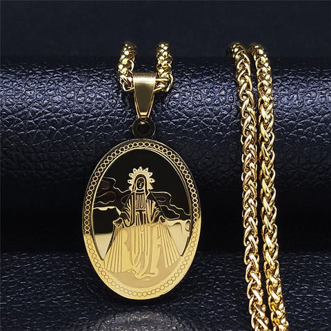 2022 Hip Hop Double Layer Stainless Steel Long Pendant Necklace Women/Men Gold Color Virgin Mary Jewelry collier homme N6003S02