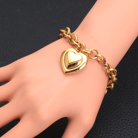 gold color and silver color New Fashion Jewelry Stainless Steel heart Necklaces + bracelets Set for women SBJEGZCH