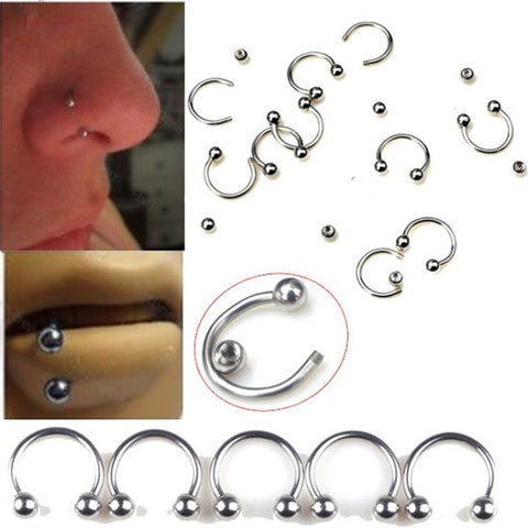 PINKSEE 10Pcs 316L Surgical Stainless Steel Circular Barbells Horseshoe 18g Lip Ring Eyebrow Nose Studs Body Piercing Jewelry