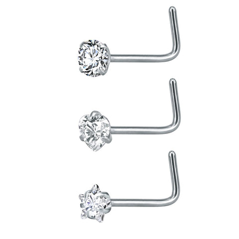 ZS 22g CZ Crystal Nose Studs Sets 12PCS/3PCS Nose Rings Studs Set Stainless Steel Nose Piercing Screws Fashion Nose Septum Rings