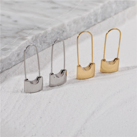 Waterproof & Tarnish Free Minimalist NO Fade Simple Lock Earrings Stainless Steel Jewelry