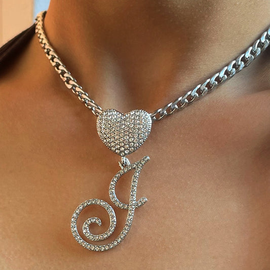 Women Initial Zircon Link Chain Necklace