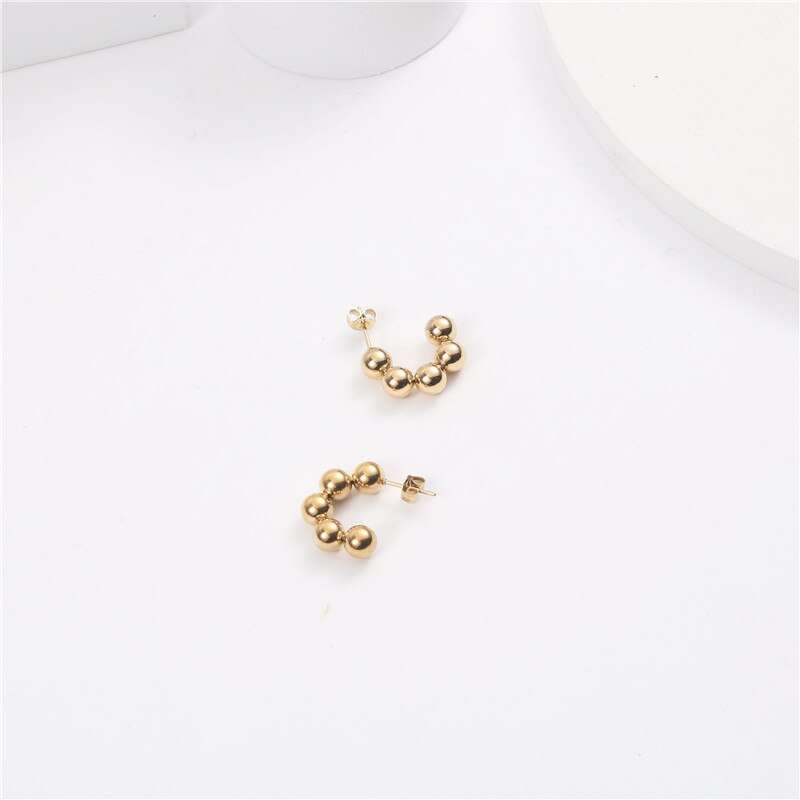 Joolim High Quality PVD Gold Finish Beads String Stainless Steel Hoop Earring Tarnish Free Gold Jewelry