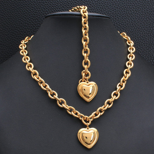 gold color and silver color New Fashion Jewelry Stainless Steel heart Necklaces + bracelets Set for women SBJEGZCH