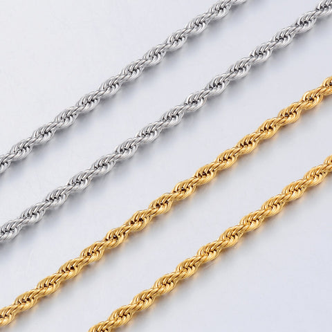 Width 2/4/6mm Stainless Steel Gold Rope Chain Necklace Statement Swag 316L Stainless Steel Twisted Necklace Chain Gold