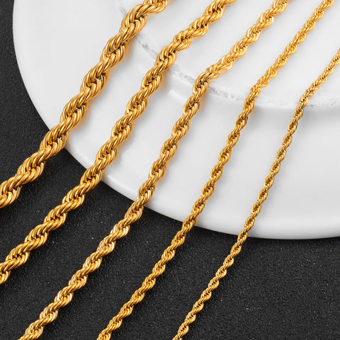 Width 2/4/6mm Stainless Steel Gold Rope Chain Necklace Statement Swag 316L Stainless Steel Twisted Necklace Chain Gold