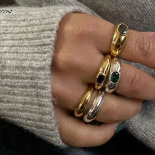 Black zircon stone band rings for women 316Lstainless steel gold rings stackable unique cool jewelry free tarnish trendy jewelry