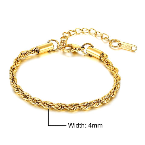 Vnox Charming Flash Twisted Rope Chain Bracelets for Women Lady, Stainless Steel Wrist Jewelry Length Adjustable