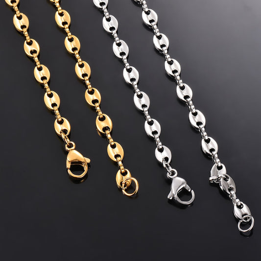 1 piece Stainless Steel Hip Hop Coffee Bean Chains Necklaces Pig Nose Chains Bracelets Punk Necklace