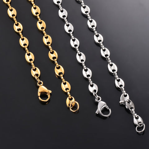 1 piece Stainless Steel Hip Hop Coffee Bean Chains Necklaces Pig Nose Chains Bracelets Punk Necklace