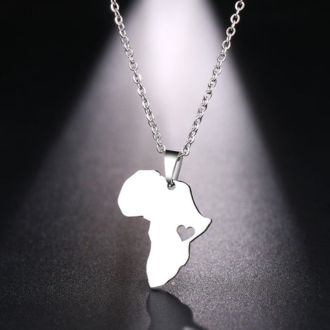 DOTIFI  Stainless Steel Necklace For Women Man Africa Map Gold And Silver Color Pendant Necklace Engagement Jewelry