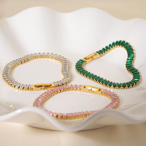 Joolim High End PVD Green Clear Pink Crsytal Pave Bracelet Tarnish Free