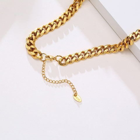 Stainless Steel Bold Curb Chain Necklace Minimal Design Chunky Cuban Link Colloar Women Gifts