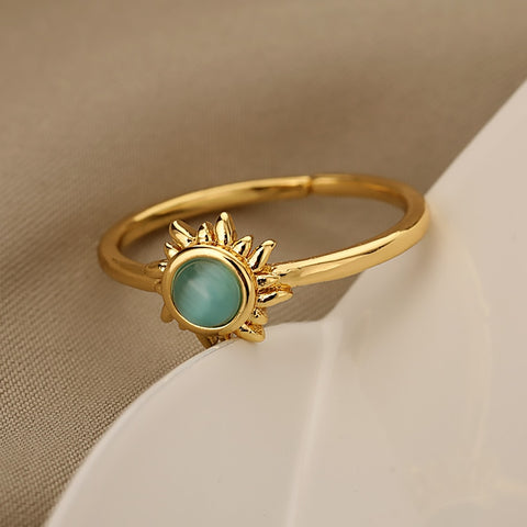 Women Stainless Steel Sun Rings Moonstone Ring