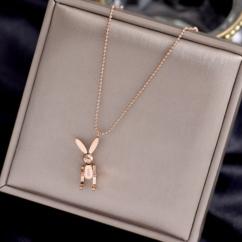 YUN RUO Trendy Mobile Rabbit Pendant Necklace Yellow Gold Color 316L Titanium Steel Jewelry Woman Gift Never Fade Hypoallergenic