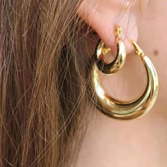 Trendy  PVD Finish Circle Hollow  Stainless Steel  Earring Tarnish Free Waterproof Gold Jewelry Wholesale