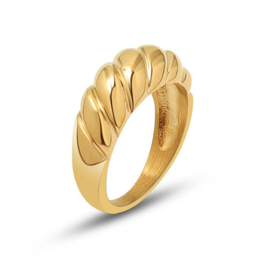 High Grade 18 K 316L Stainless Steel with Gold Color Tarnish Free Croissant Chunky Gold Rings for Women Ladies Vintage Ring