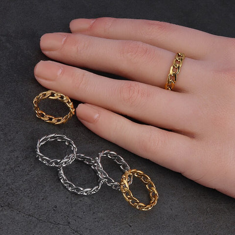 Chain Ring Stainless Steel Rings For Men Women's Rings Geometry Ring Finger Gold Silver Color Ring Set Women Jewelry Gift