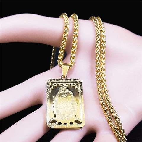 2022 Hip Hop Double Layer Stainless Steel Long Pendant Necklace Women/Men Gold Color Virgin Mary Jewelry collier homme N6003S02